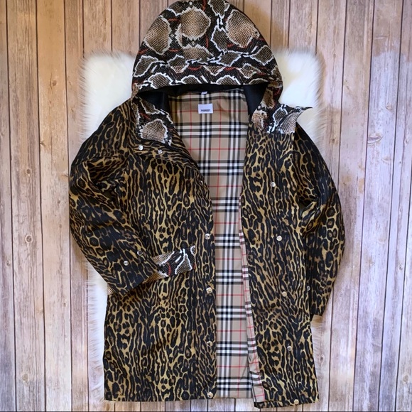 Burberry Jackets & Blazers - Burberry Leopard Print Hooded Rain Coat